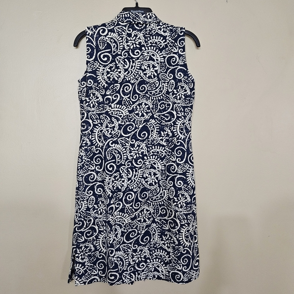 Coldwater Creek Linen Blend Navy White Paisley Sleeveless Dress Petite P4 - Picture 6 of 6